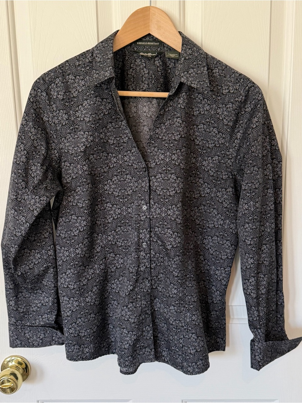 Eddie Bauer Black Paisley-Pattern Button-Down Shirt